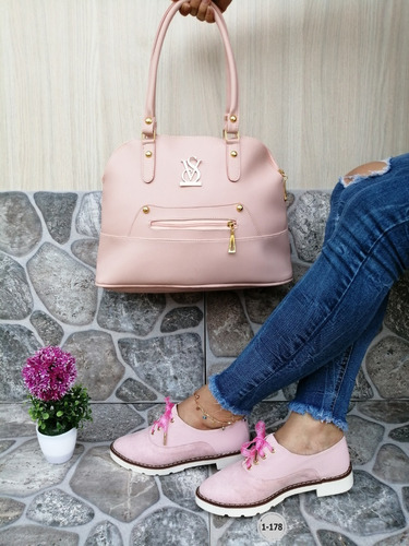 Combo Casual De Oxford Con Bolso Amplio Dama Color Rosado