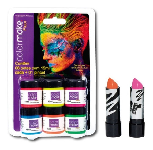 Kit Tinta Facial Líquida + Batom Neon Fluorescente