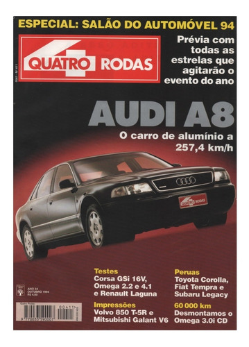 Quatro Rodas Nº411 Audi A8 Corsa Gsi Omega Cd Laguna Galant