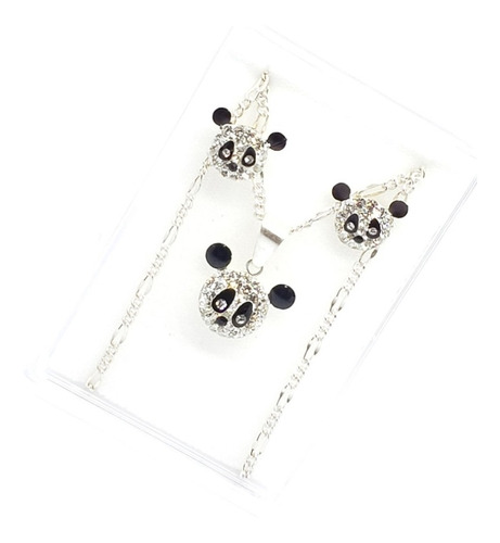 Collar De Panda De Plata Original Con Aretes Cristal Envio