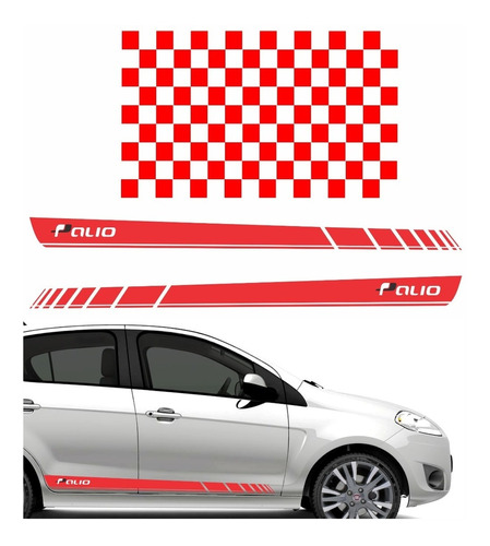 Kit Adesivo Faixas Laterais Teto Fiat Palio Completo Imp293