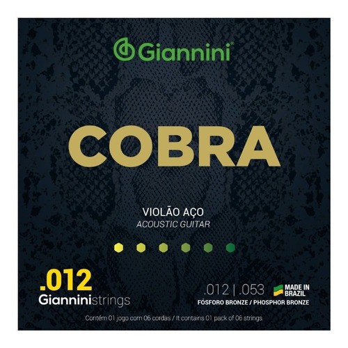 Encordoamento Giannini Cobra .012 Violão Aço Fósforo Bronze