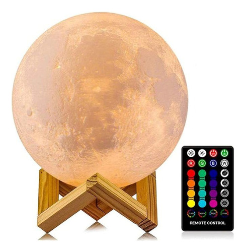 Lampara Luna 3d Recargable Colores Galaxia Base + Control