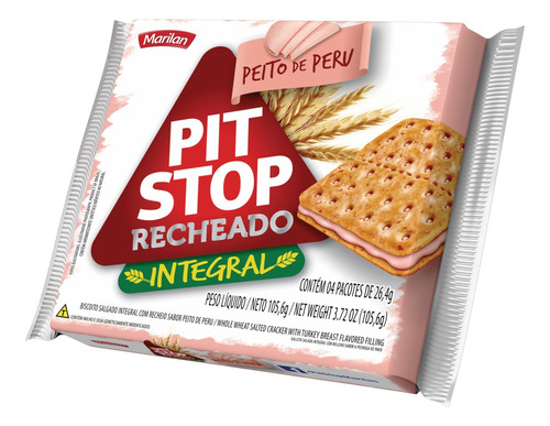 Pack Biscoito Integral Recheio Peito de Peru Marilan Pit Stop Pacote 105,6g 4 Unidades