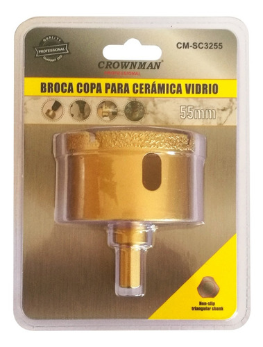 Imagen 2 de 3 de Broca Copa Diamantada Para Vidrio Ceramica Marmol 55mm