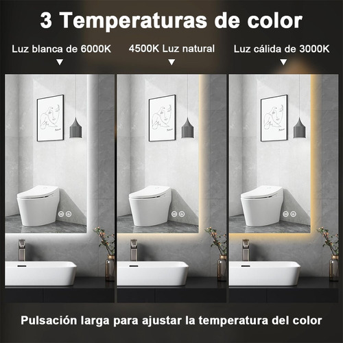 Espejo Led Baño Touch 3 Modo 60x80cm 2 Uso
