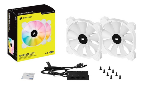 Imagen 7 de 9 de Cooler Gabinete Corsair Sp140 Rgb Elite White 140mm Pack X2
