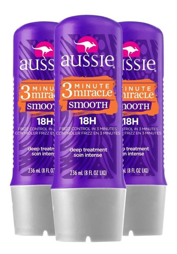 Kit 3 Tratamento Aussie 3 Minute Miracle Smooth Frizz 236ml