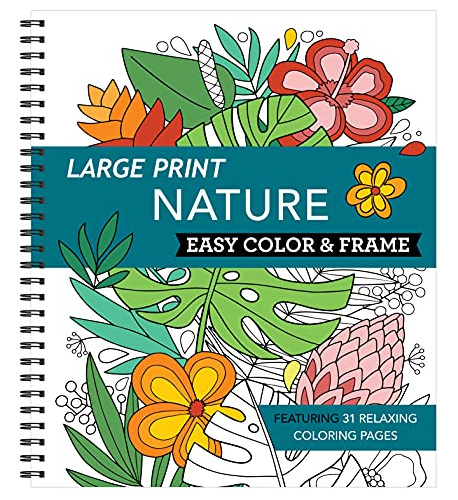 Book : Large Print Easy Color And Frame - Nature (stress Fr