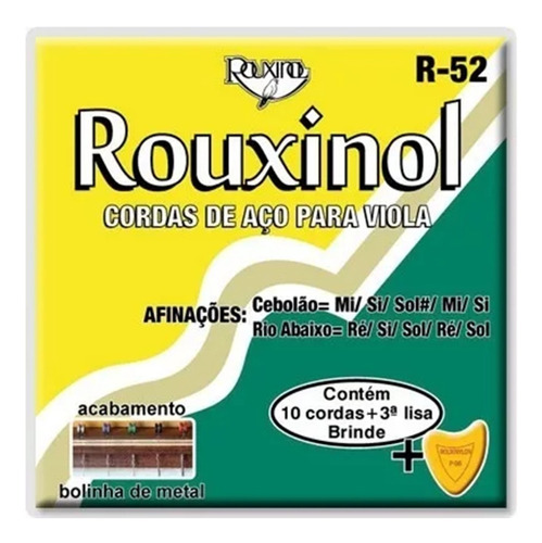 Encordoamento Viola 10 Cordas Rouxinol 011 R52 +3ª E Palheta