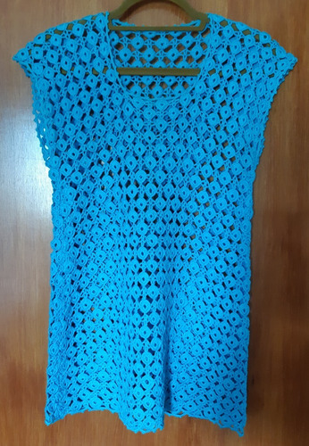 Blusa Croche - Azul Turquesa - Artesanal - Feminino  Tam M