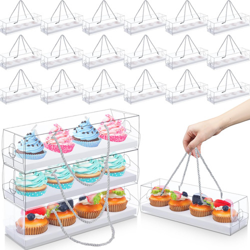 Thenshop 24 Cajas Transparentes Para Cupcakes Con Carton Y A