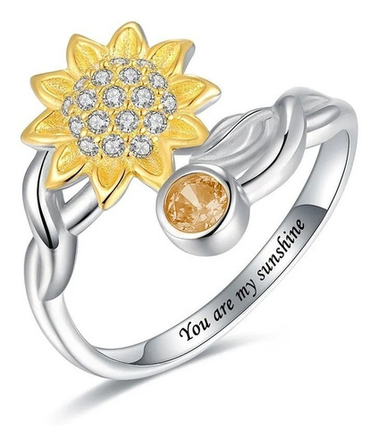 Imagen 1 de 5 de Anillo Girasol Plata 925 Ajustable Mujer Regalo Joya Juvenil