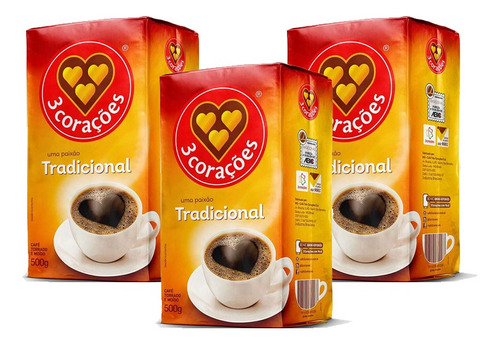 Café Saboroso 3 Corações Tradicional Vácuo 500g Kit 3