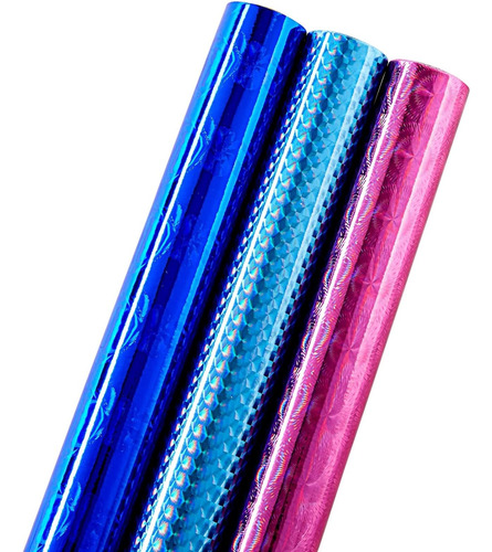 Juvale 3 Rollos De Papel Holográfico, Papel De Regalo De Lám