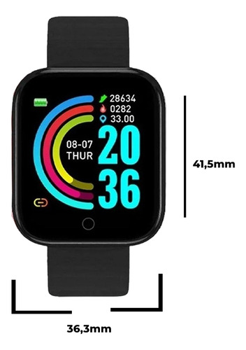 Relógio Inteligente Smartwatch D20 Masc/fem. Pulseira Preta Cor da pulseira Preto