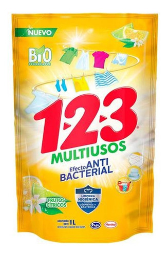 Detergente Líquido 123 Multiusos Anti Bacterial Frutos Cítricos Repuesto 1l