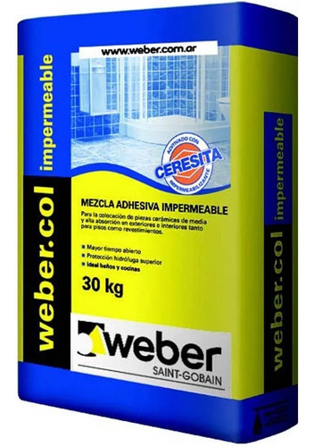 Pegamento Weber Col Impermeable X 30kg  Con Ceresita Escobar
