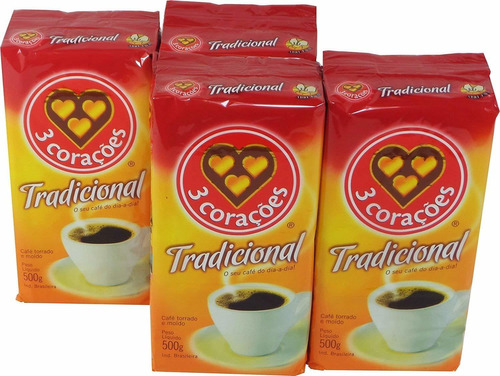 3 Coracoes Tradicional Brasileño Café Molido 500gr 4 Pack