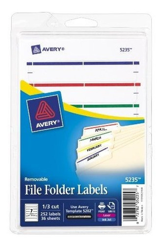 Avery Removable File Folder Labels, Surtido, 1-3 Cut, Pack D