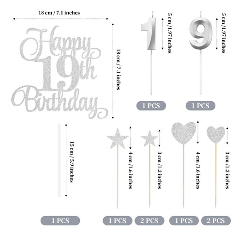Decoraciones De Pastel De Cumpleaños Número 19, Velas De 19,