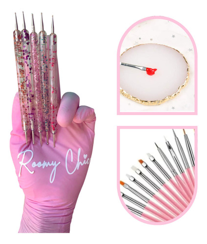 Pinceles Mano Alzada Liner+punteros+paleta Para Arte En Uñas