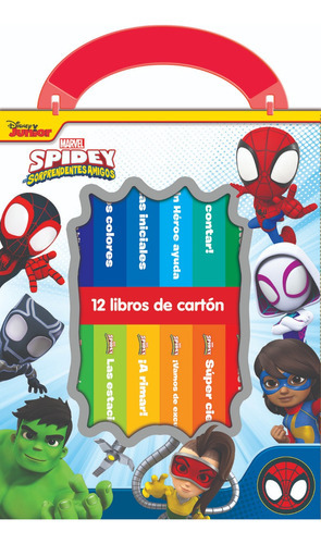 Estuche Con 12 Libros De Carton Disney Marvel: M1l Marvel Spidey & His Amazing Friends, De #n/a. Editorial Publications International Ldt, Tapa Dura, Edición 1ra. En Español, 2023