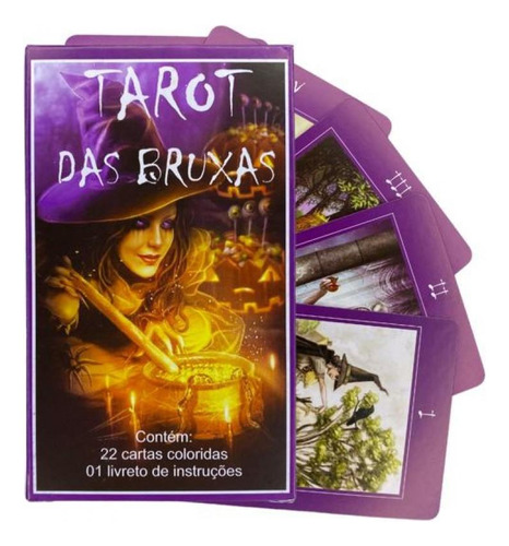 Kit Com 12 Baralhos Tarot Das Bruxas Roxo 22 Cartas