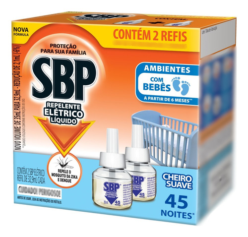 Repelente Líquido Elétrico Sbp Caixa 2 Unidades 35ml Cada Refil Grátis 50% De Desconto Na 2ª Unidade