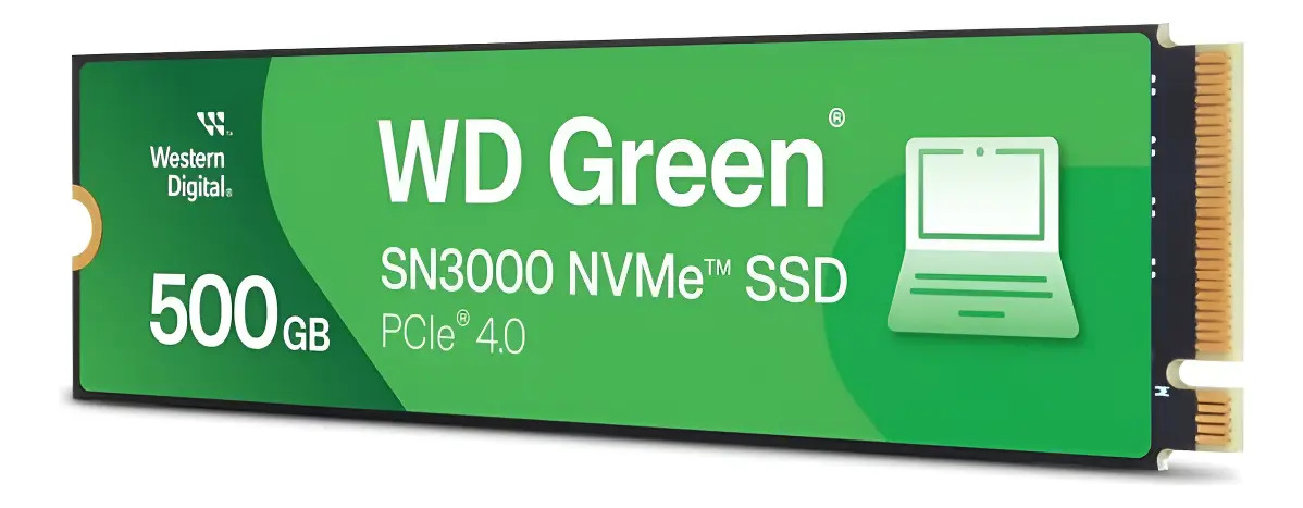 SSD Wd Green Sn3000, 500gb, M.2 2280, PCIe NVMe, Leitura 5000MB/s, Gravacao 4100MB/s, Wds500g4g0e