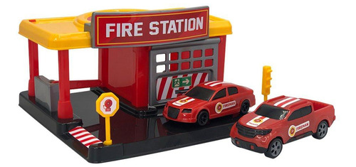 Brinquedo Infantil Base Do Corpo De Bombeiros + 02 Carros