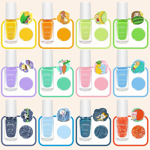 Juego De Esmaltes De Uñas Para Niños, No Tóxico, 12 Colores