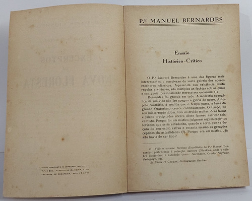 Excerptos Da Nova Floresta - Manuel Bernardes - Ensaio Histórico-crítico, Seleção, Notas E Índices Remissivos - 1942 (Usado)