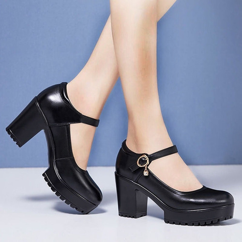Zapatillas Clase De Dama Y Tacón Grueso Y Cómodo