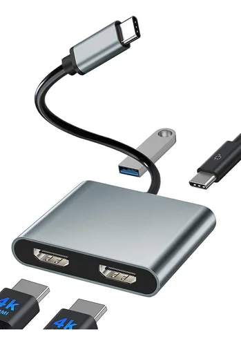 Adaptador Usb C A Hdmi Dual, Divisor Usb C 2 Monitores De Pa