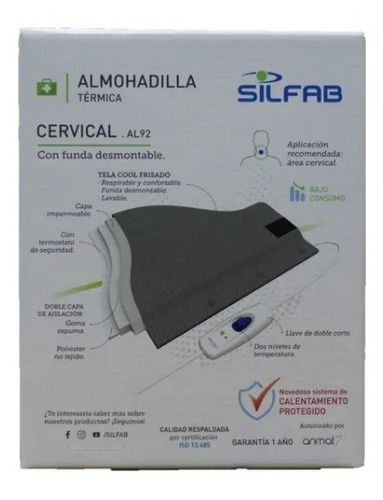 Imagen 2 de 9 de Almohadilla Silfab Eléctrica Térmica Cervical Cuello Al92
