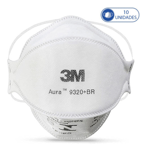 10 Máscara Pff2 3m Aura 9320 + Br Respirador Sem Válvula Cor Branco