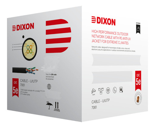 Cable U/utp Cat. 5e 4px24 Awg Dixon  7061 Exteriores 305 Mt