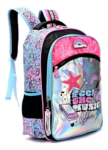 Mochila Escolar Skora 13561 Color Tornasolado Diseño Geométrico 20l