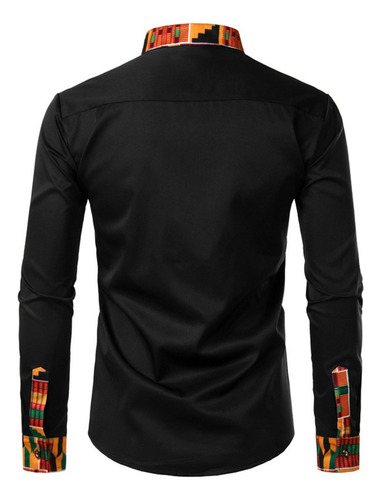 Camisa De Manga Larga Con Botones Y Estampado De Patchwork P