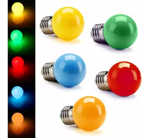 10 Peças - Lampada Led Bolinha 1w  127v E27 Colorida 