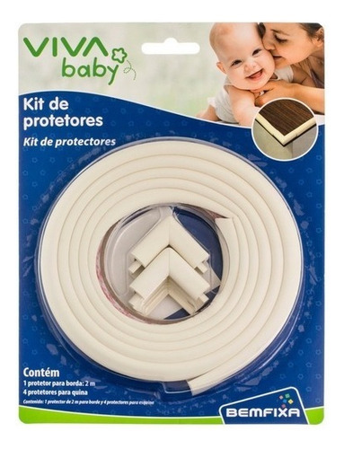 Kit Protetores De Quina Para Bebês Rolo Bemfixa Cor Branco