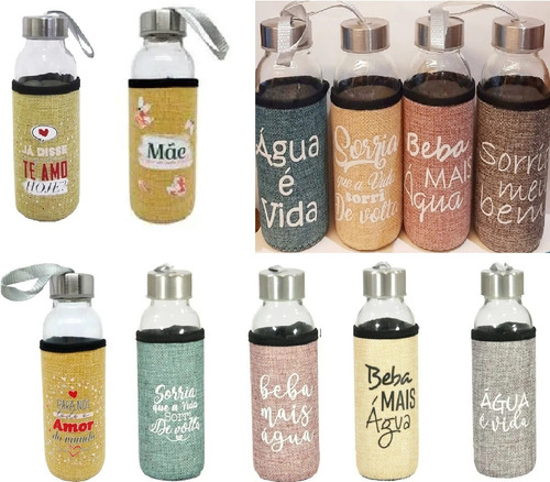 Imagem 1 de 6 de Garrafa De Vidro C/ Alça 300ml Academia Não Vaza Capa Brinde