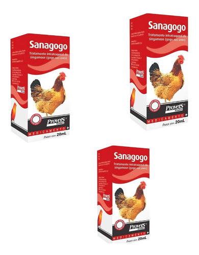 Kit 3 Remedio Sanagogo 20ml Tratamento Gogo Para Aves