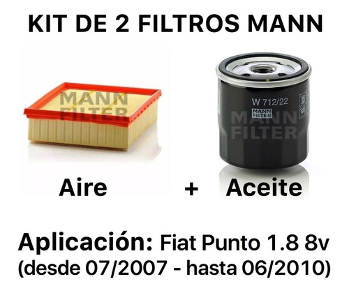 Kit 2 Filtros Mann Fiat Punto 1.8 8v (07/2007 - 06/2010)