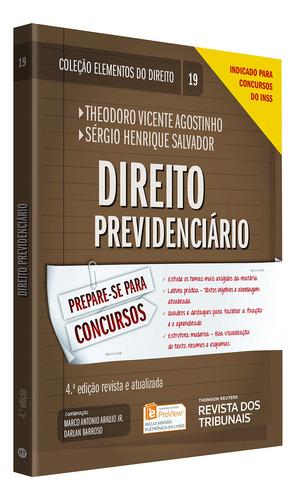 Direito Previdenciário - Vol.19 - Coleção Elementos Do Direito, De Theodoro  Vicente Agostinho. Editora Revista Dos Tribunais, Capa Dura Em Português