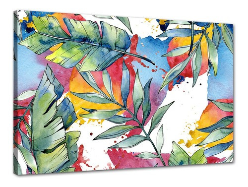 Tela Canvas Folhagem Folhas Tropicais 120x80 Horizontal 156 Cor Multicolorido Cor da armação Marrom