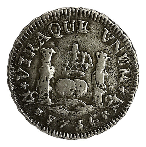 Medio 1/2 Real Columnaria Plata Original 1736 Mexico Mo