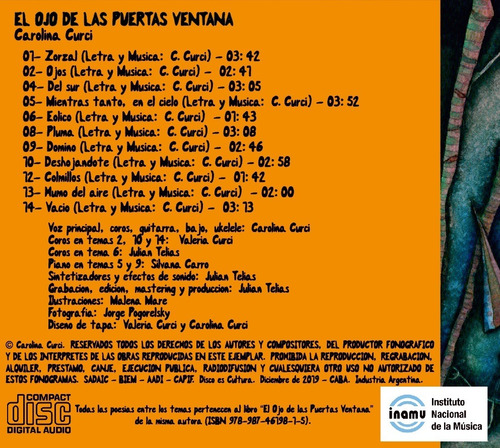 Imagen 2 de 2 de Disco El Ojo De Las Puertas Ventana De Carolina Curci