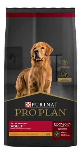 Alimento Pro Plan OptiHealth para cachorro adulto de raça média sabor frango e arroz em sacola de 15kg